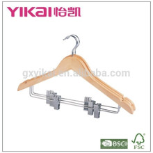 Natual color wooden suit clothes hanger with metal clips